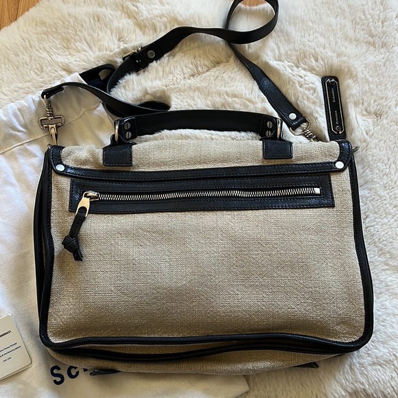Proenza Schouler PS1 Medium Satchel Bag in Linen & Black Leather - Picture 3 of 12